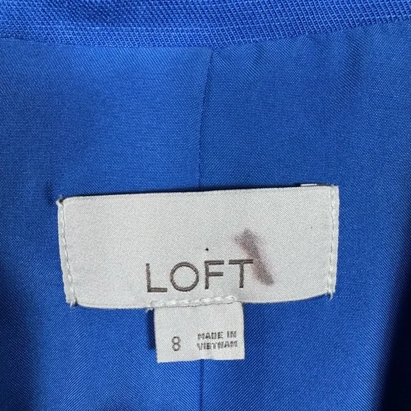 Loft Women Linen Suit Set Blazer Pant Size 8 Wide Leg Coastal Career Luxe Blue - Picture 4 of 8